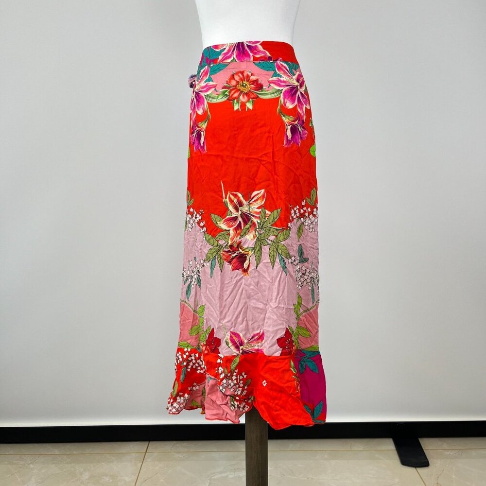 NWOT JOHNNY Nanya Floral Wrap Skirt Midi Pink Red Boho Size S/M - Picture 6 of 15